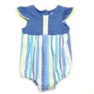 Cat & Jack Baby Girl Striped Flutter Sleeve Romper Lace crochet- Size 6-9 Months